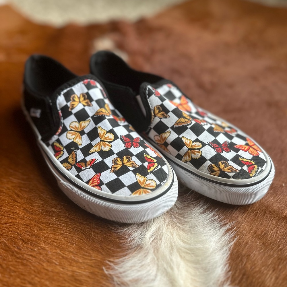 Vans Black and White Classic Slip-On Sneakers. Worn once.